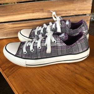 Converse All Star Sneakers in Purple Gray Plaid, 6.5, Good Pre-Owned Condition